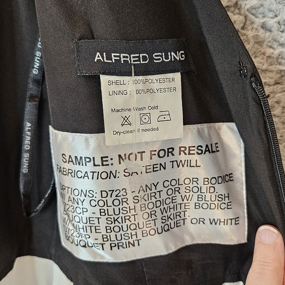 Alfred Sung Dress Womens Sz 10 Black & Ivory Satin Hi-lo Hem Pockets Formal - Picture 11 of 12